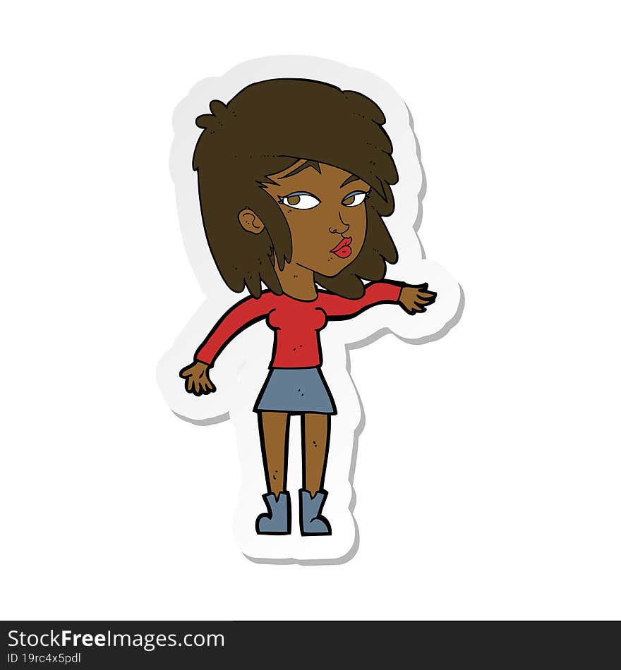 sticker of a cartoon woman playing it cool