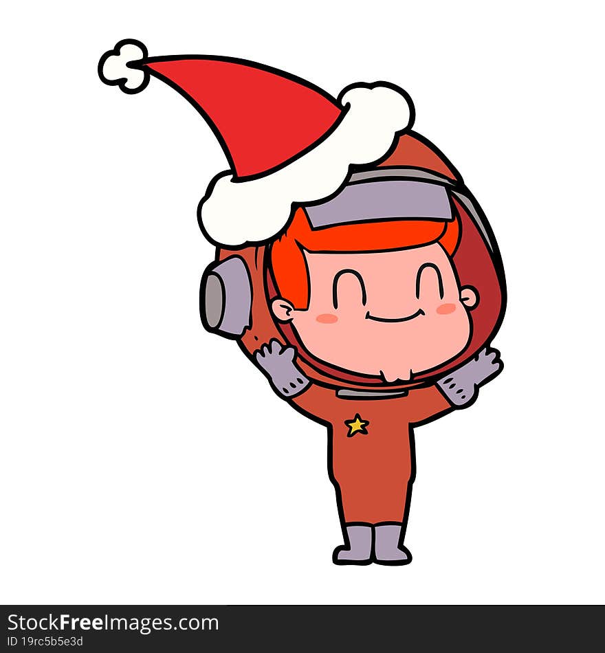 Happy Line Drawing Of A Astronaut Man Wearing Santa Hat