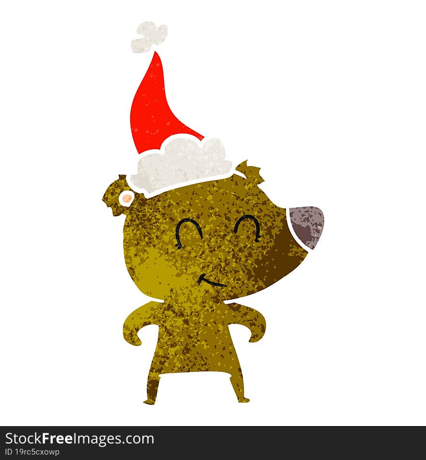 Female Bear Retro Cartoon Of A Wearing Santa Hat