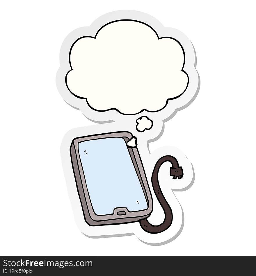 cartoon computer tablet with thought bubble as a printed sticker