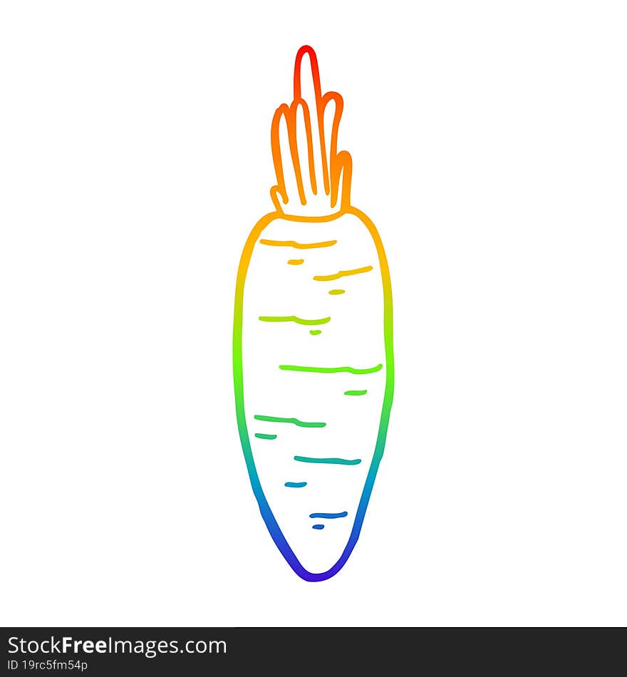 rainbow gradient line drawing of a cartoon carrot