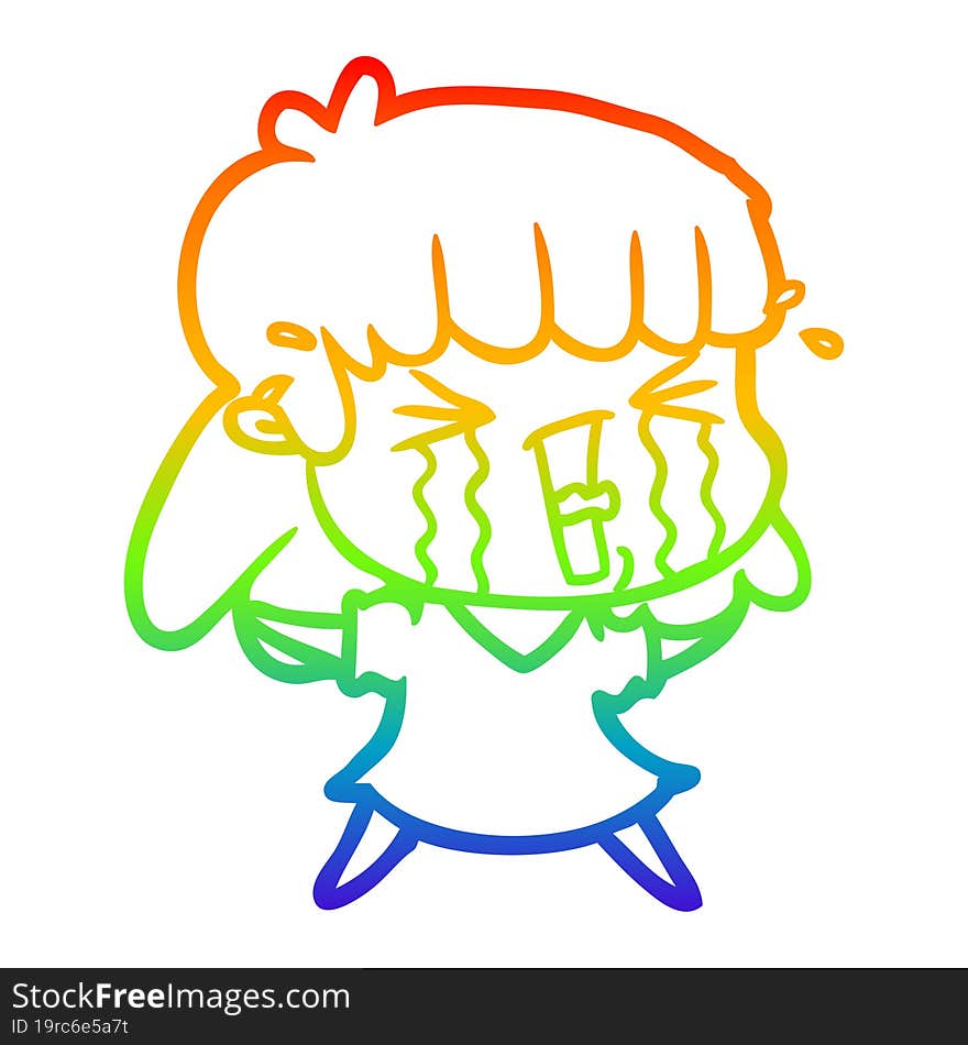 Rainbow Gradient Line Drawing Cartoon Woman Crying