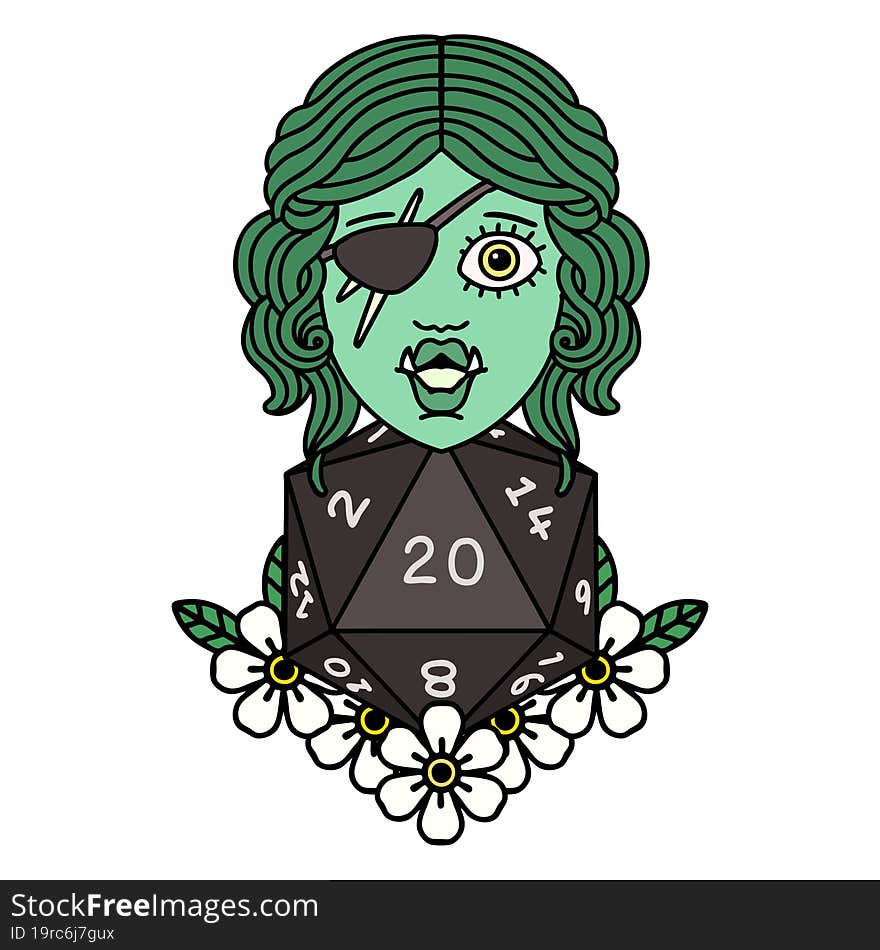 Half Orc Rogue With Natural Twenty Dice Roll Illustration