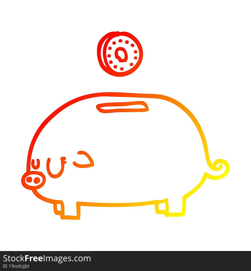 Warm Gradient Line Drawing Cartoon Piggy Bank