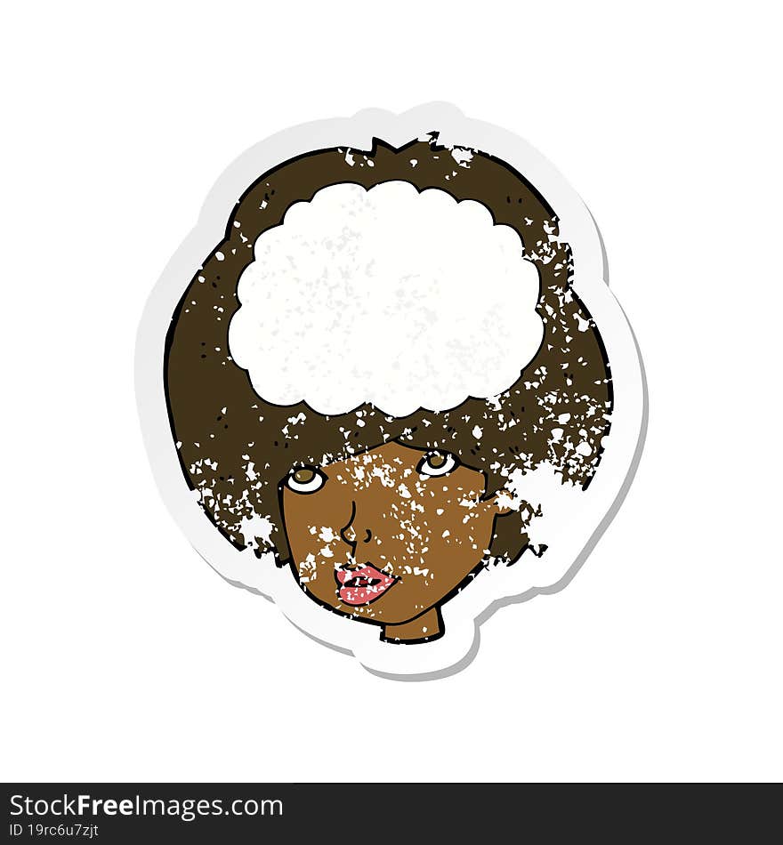 retro distressed sticker of a cartoon empty headed woman