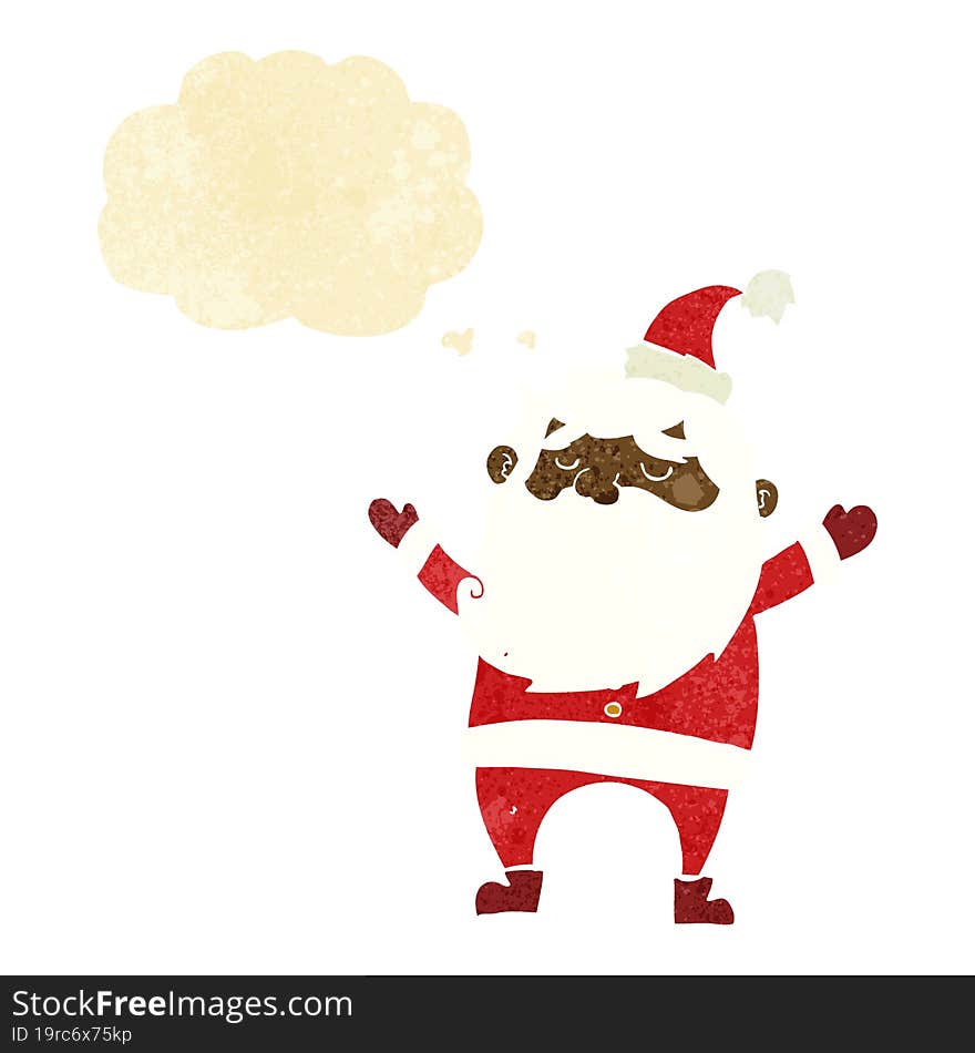 cartoon happy santa claus with thought bubble