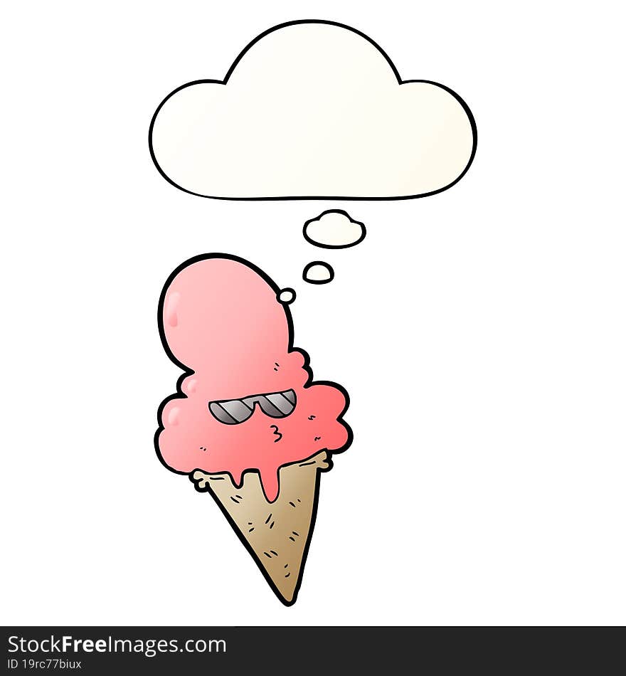 Cartoon Cool Ice Cream And Thought Bubble In Smooth Gradient Style