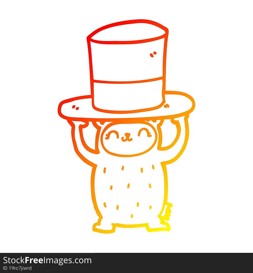 warm gradient line drawing cartoon bear with giant hat