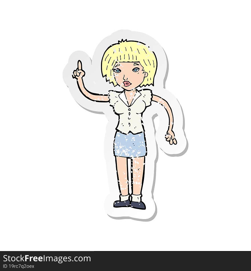 retro distressed sticker of a cartoon woman with idea