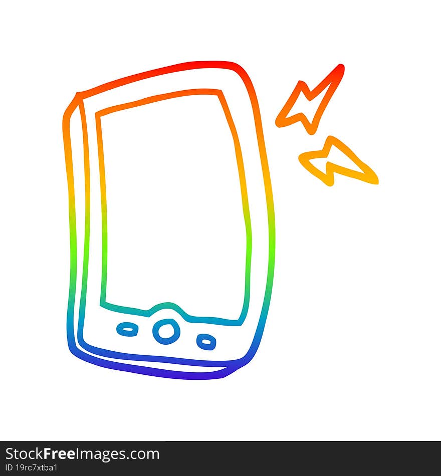 rainbow gradient line drawing cartoon mobile phone