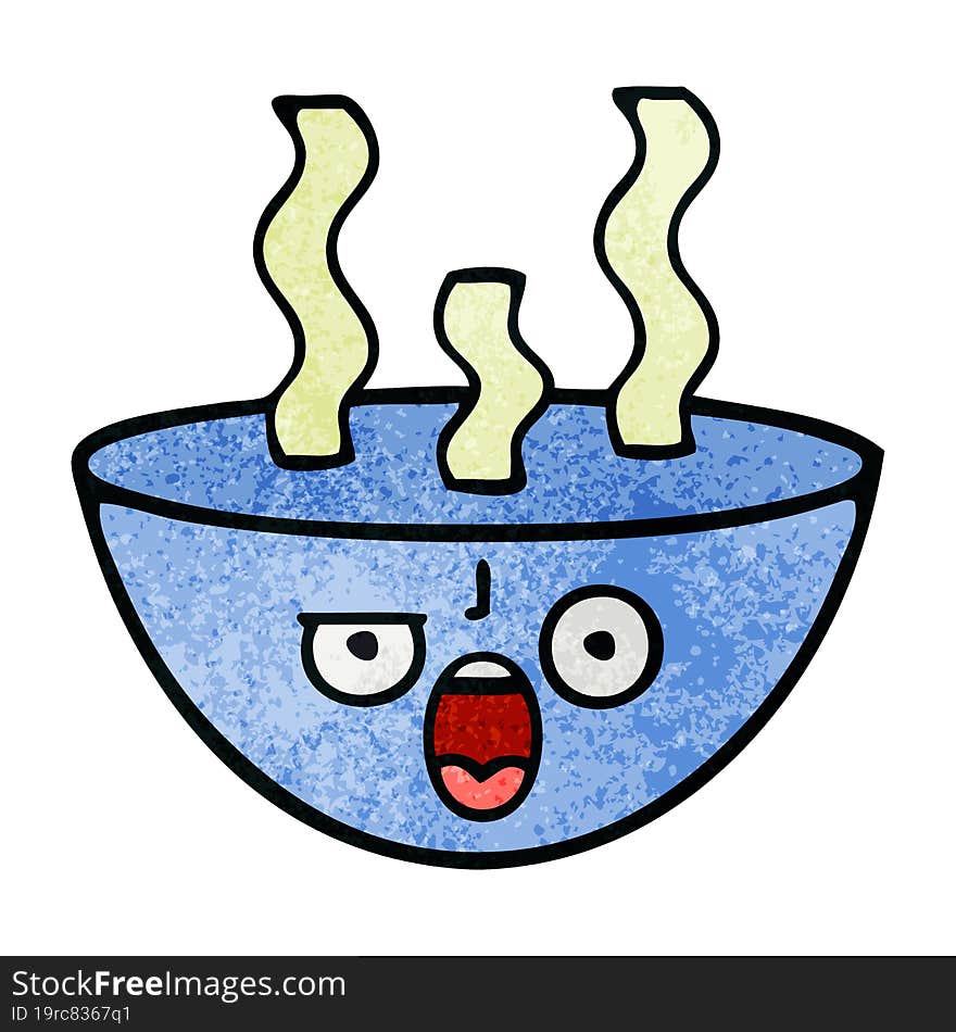 retro grunge texture cartoon bowl of hot soup