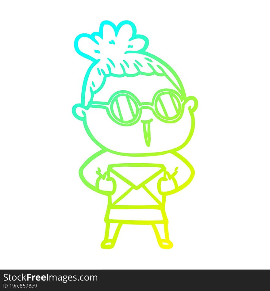 cold gradient line drawing cartoon woman wearing spectacles