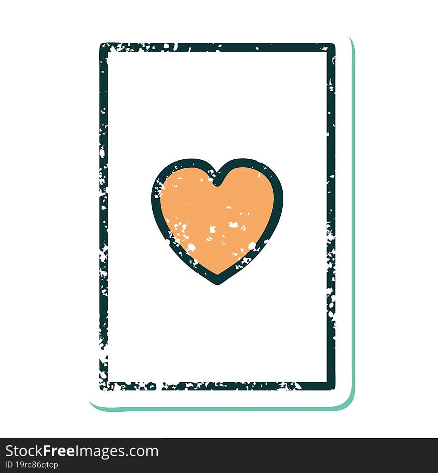 distressed sticker tattoo style icon of the ace of hearts