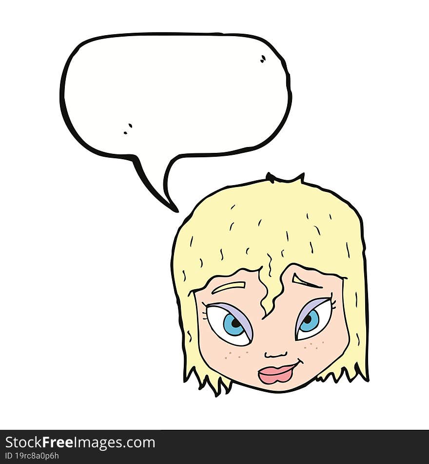 cartoon female face with speech bubble