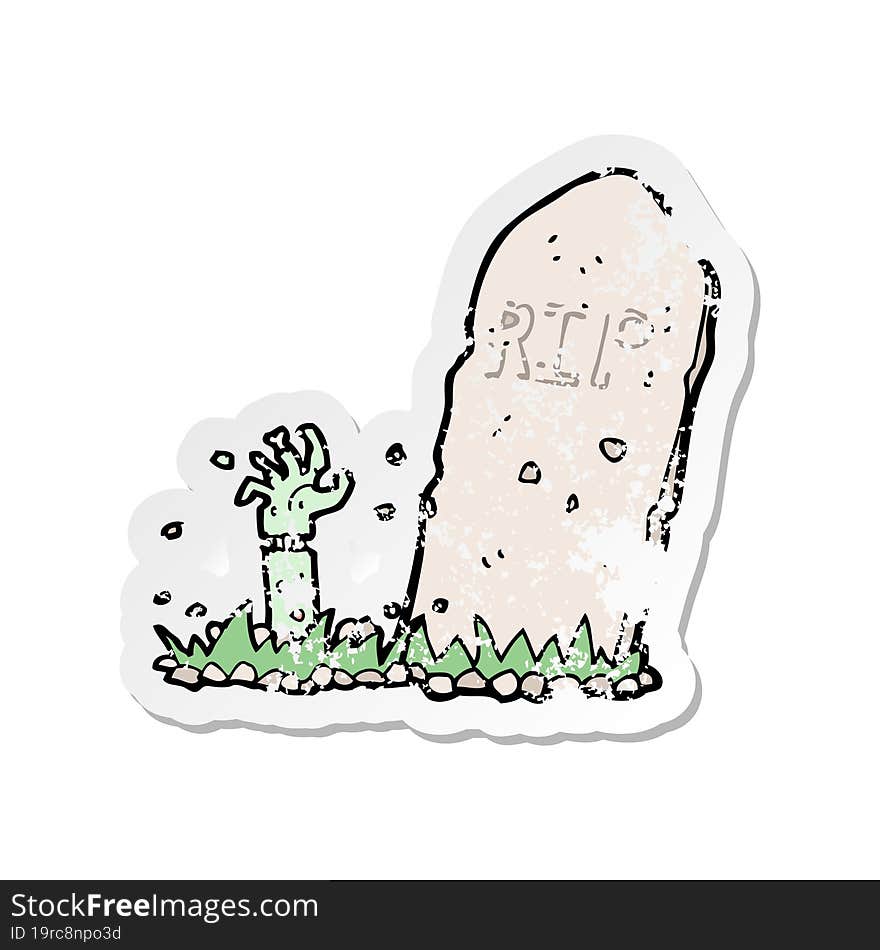 retro distressed sticker of a cartoon zombie rising from grave