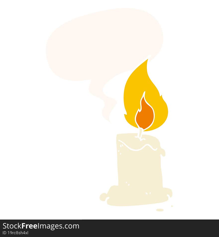 Cartoon Candle And Speech Bubble In Retro Style