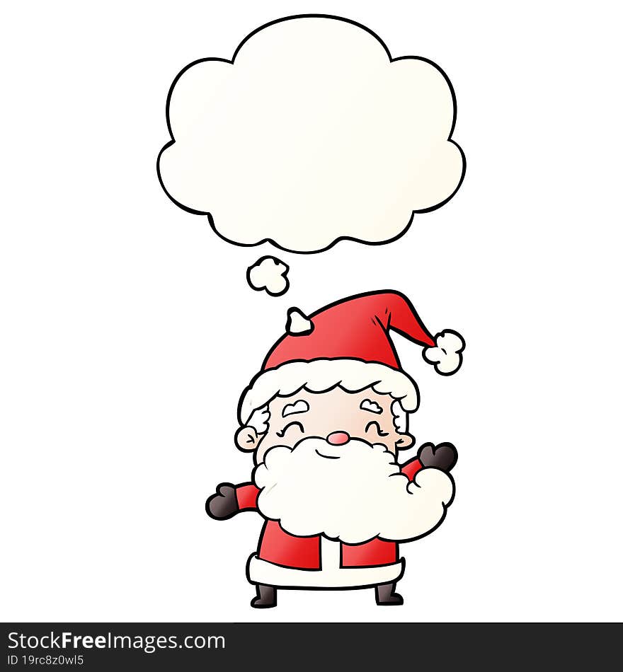 cartoon santa claus and thought bubble in smooth gradient style