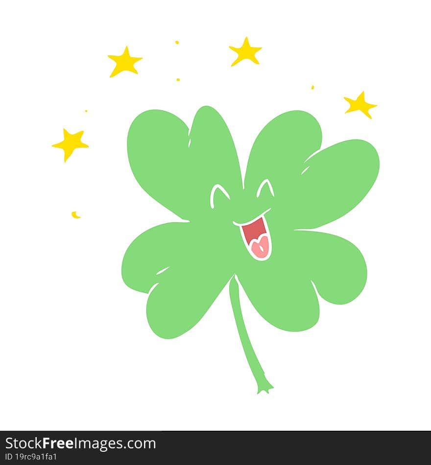 happy flat color style cartoon four leaf clover