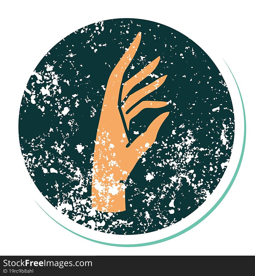 iconic distressed sticker tattoo style image of a hand. iconic distressed sticker tattoo style image of a hand