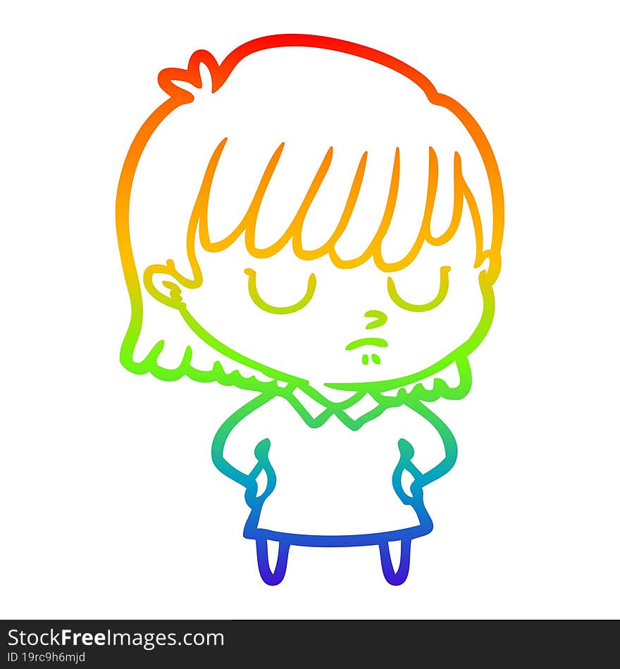 rainbow gradient line drawing of a cartoon woman