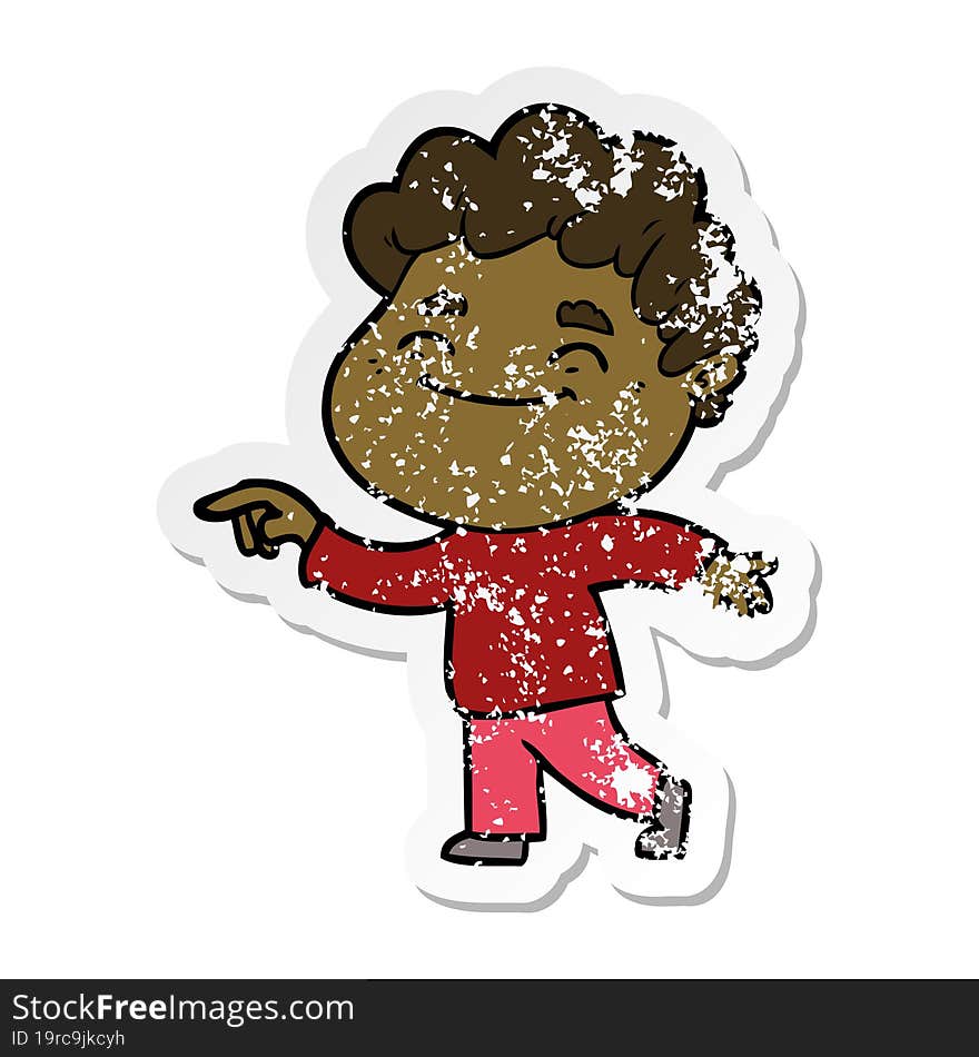 distressed sticker of a cartoon friendly man