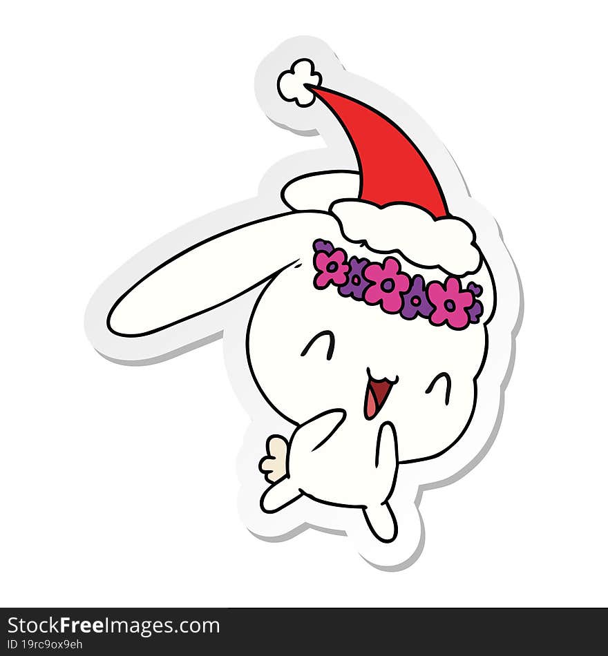 christmas sticker cartoon of kawaii rabbit