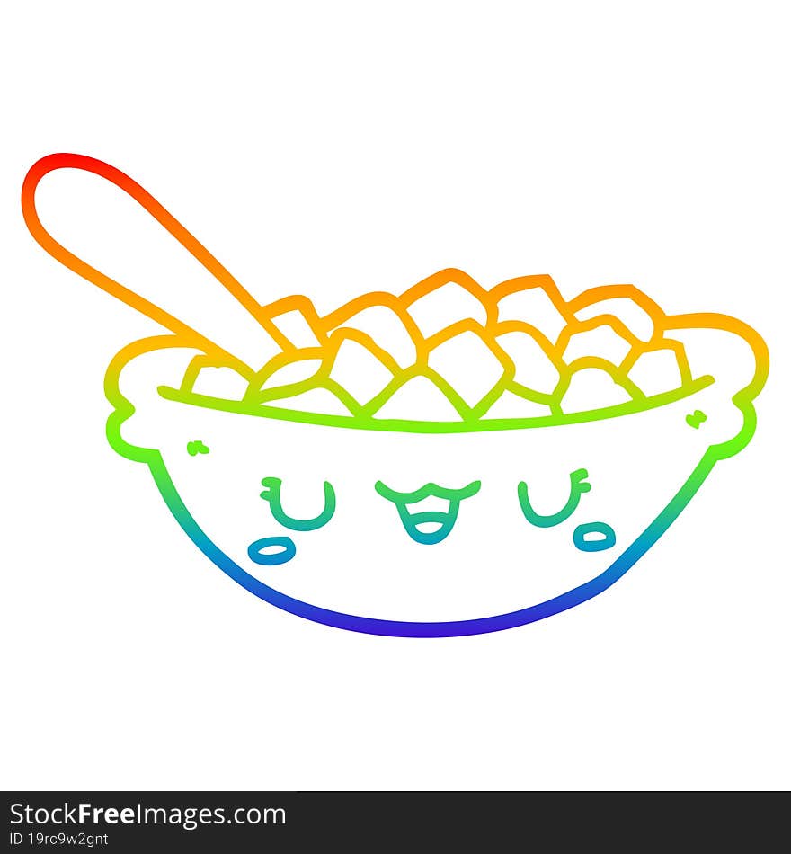 rainbow gradient line drawing cute cartoon bowl of cereal