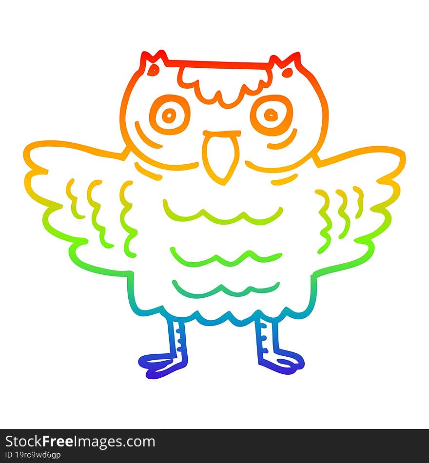 rainbow gradient line drawing cartoon funny owl