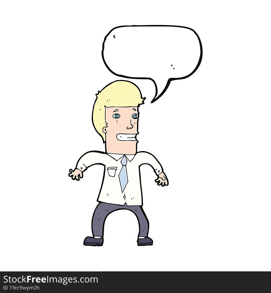 Cartoon Nervous Businessman With Speech Bubble