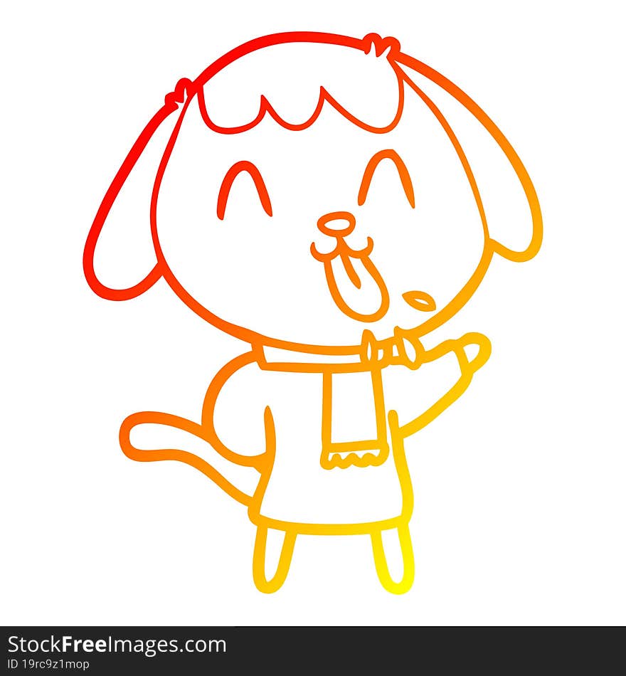 warm gradient line drawing of a cute cartoon dog