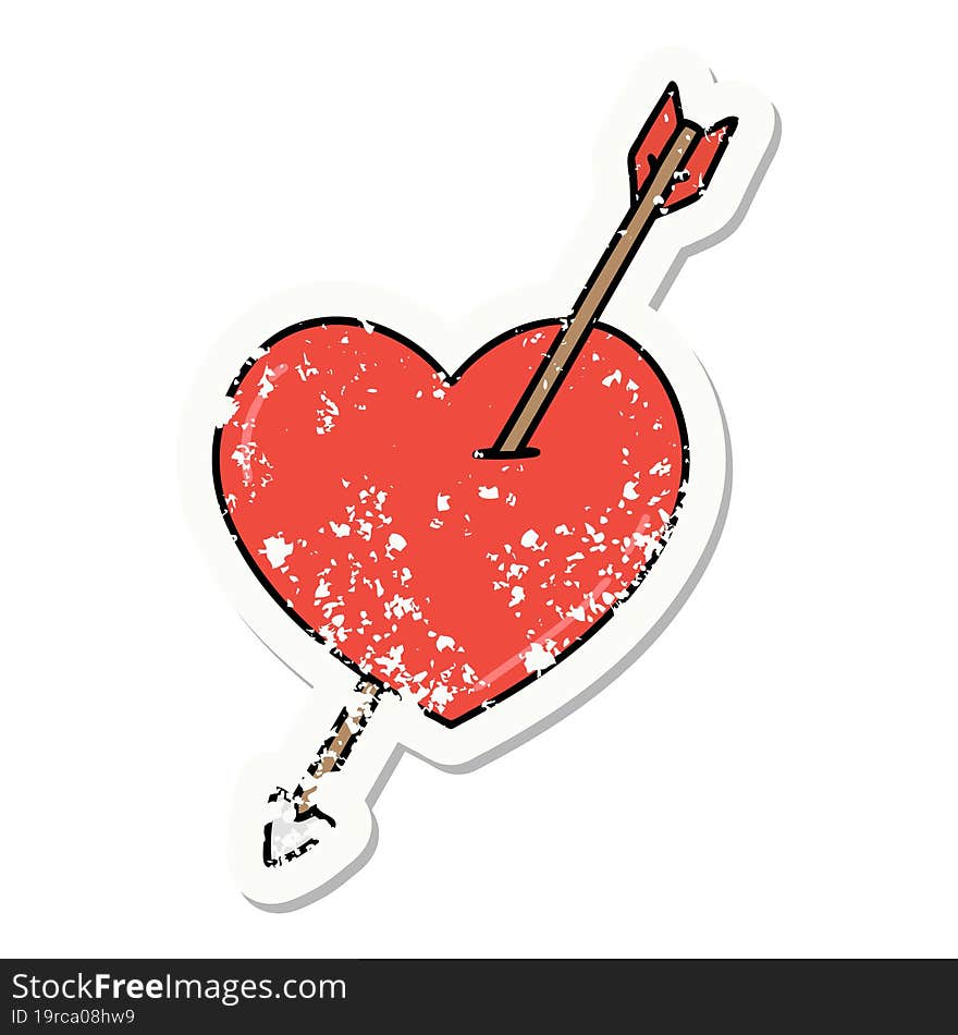 distressed sticker tattoo in traditional style of an arrow and heart. distressed sticker tattoo in traditional style of an arrow and heart