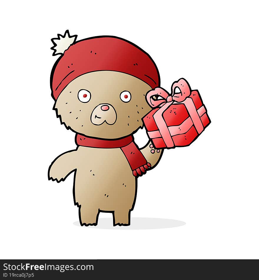 Cartoon Christmas Teddy Bear With Present