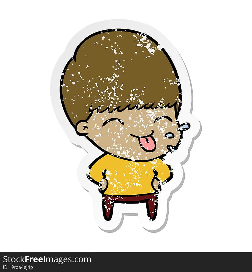 Distressed Sticker Of A Funny Cartoon Boy