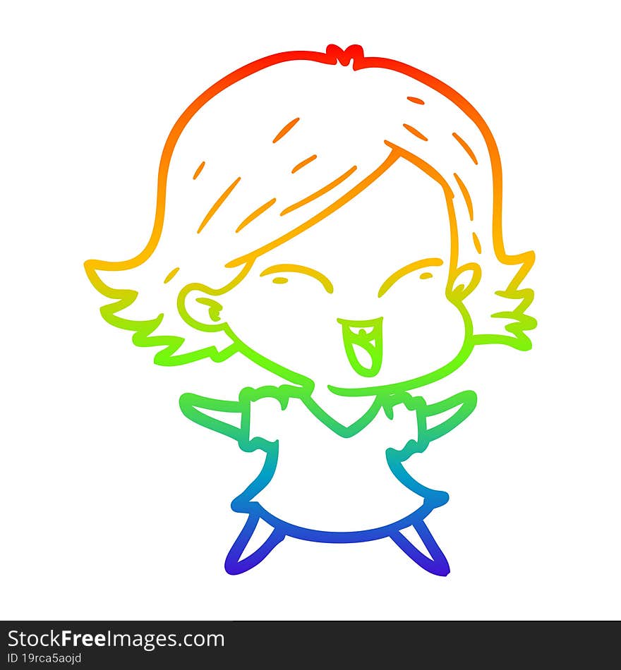 rainbow gradient line drawing of a happy cartoon girl