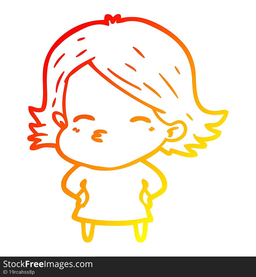 warm gradient line drawing of a cartoon woman