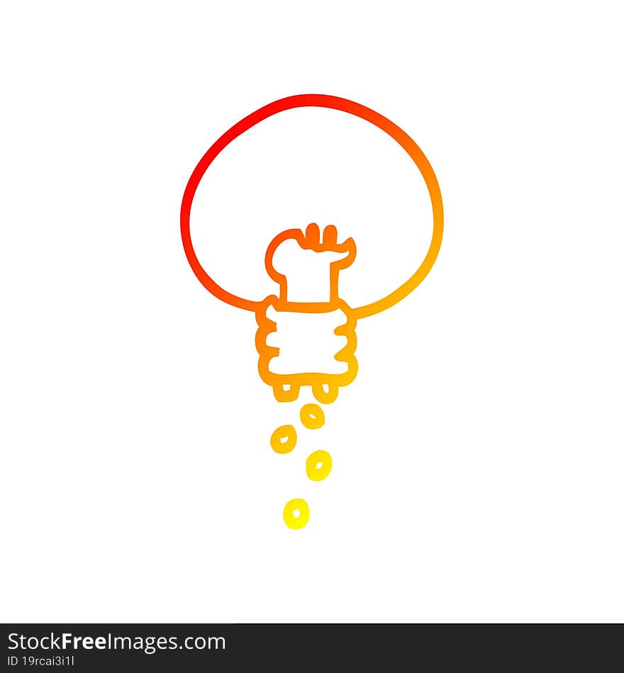 warm gradient line drawing of a cartoon shining light bulb