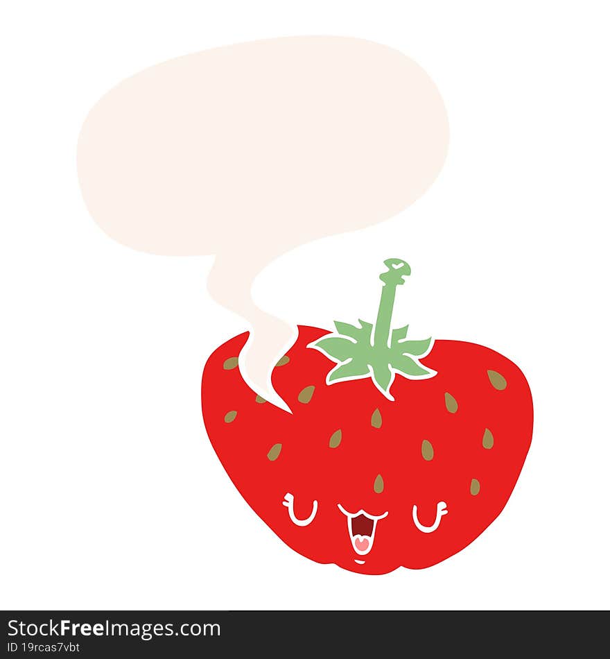 cartoon strawberry and speech bubble in retro style