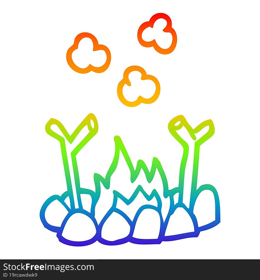 rainbow gradient line drawing cartoon camp fire