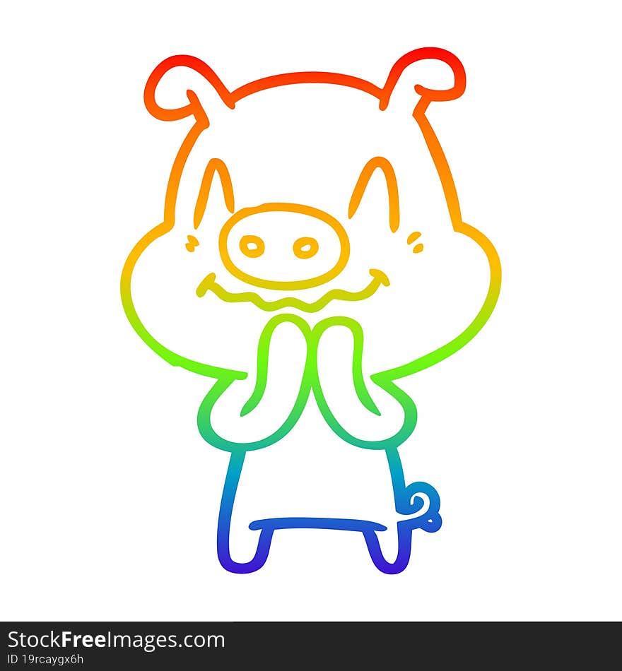 Rainbow Gradient Line Drawing Nervous Cartoon Pig