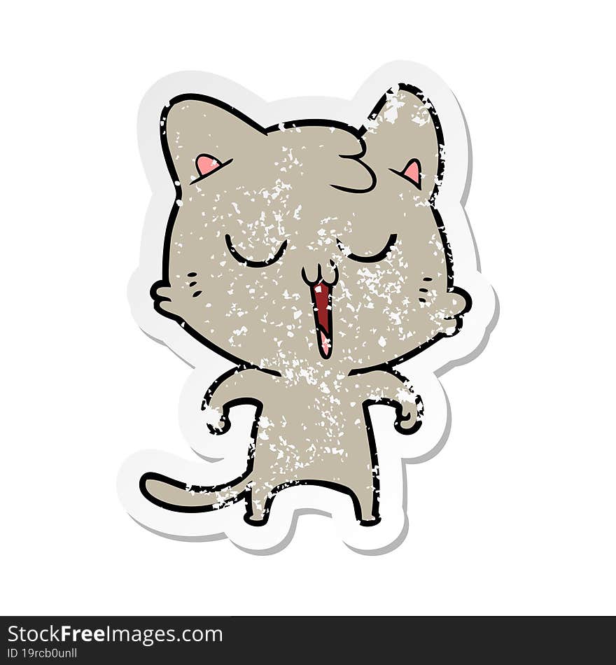 distressed sticker of a cartoon cat singing