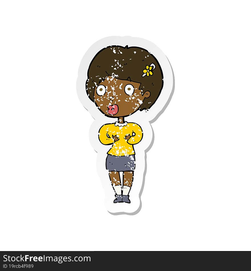 Retro Distressed Sticker Of A Cartoon Surprised Woman