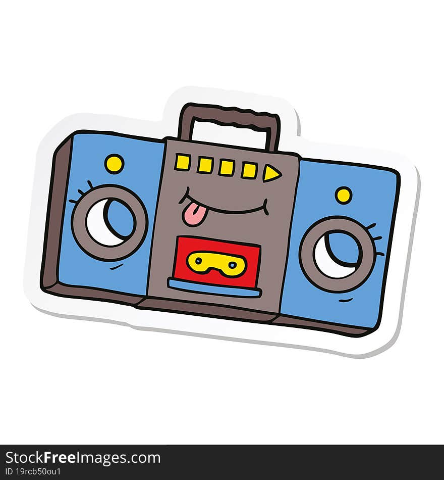 sticker of a cartoon retro cassette tape player