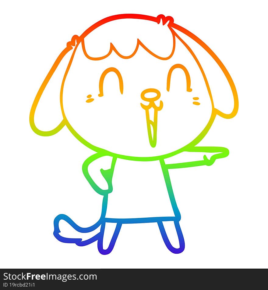 rainbow gradient line drawing of a cute cartoon dog