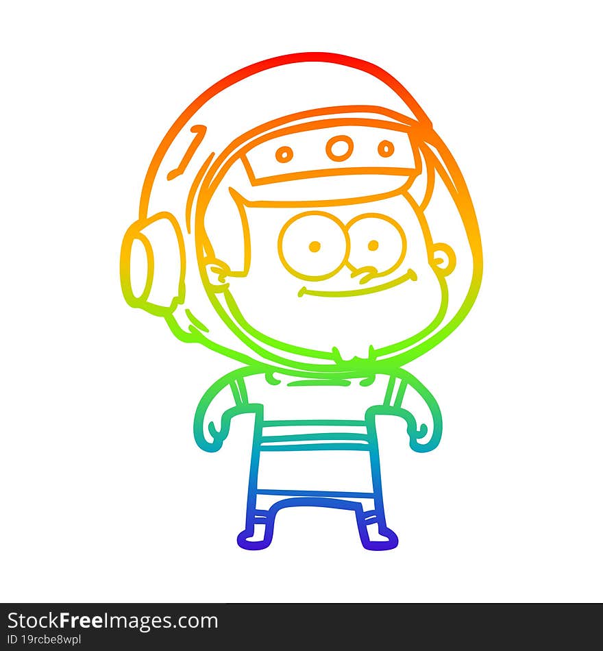 Rainbow Gradient Line Drawing Happy Astronaut Cartoon