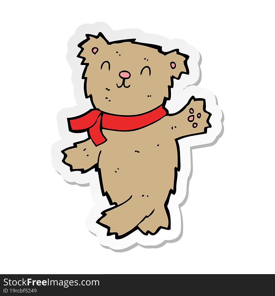 Sticker Of A Cartoon Waving Teddy Bear