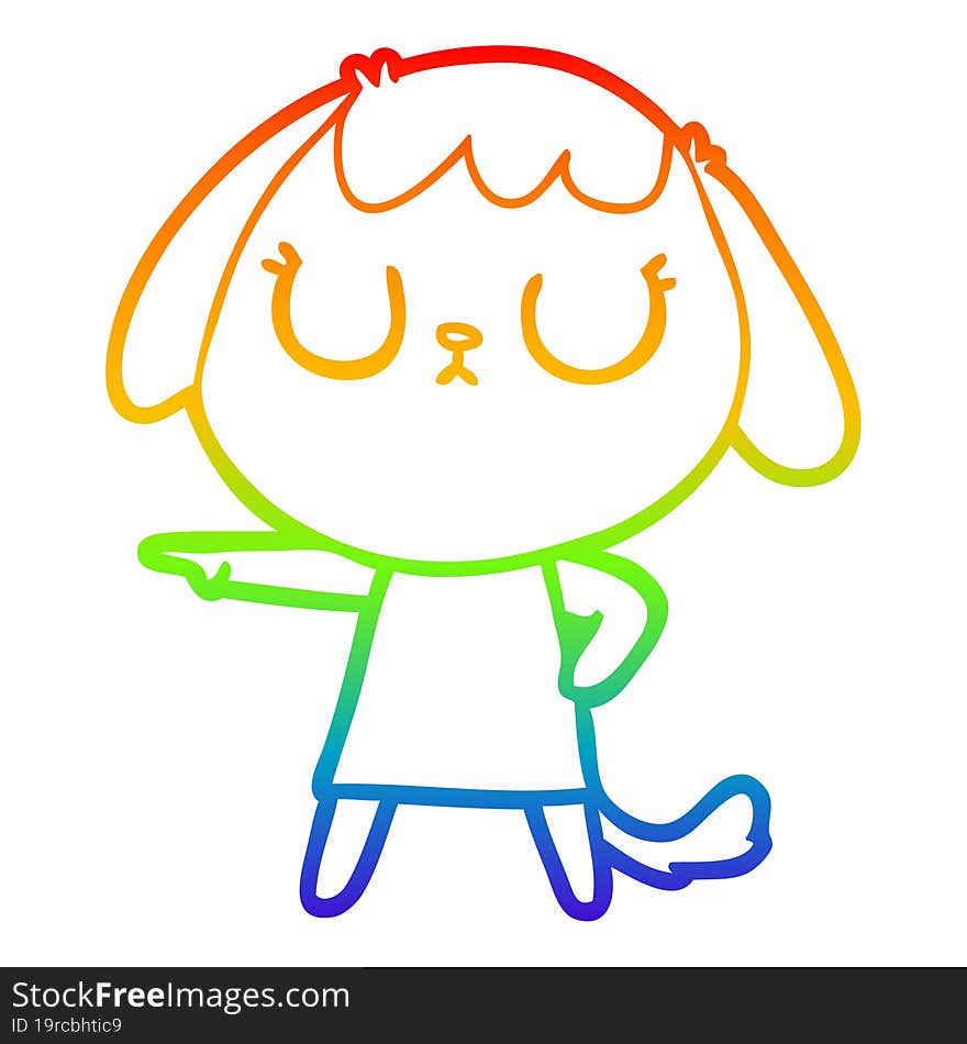 Rainbow Gradient Line Drawing Cute Cartoon Dog