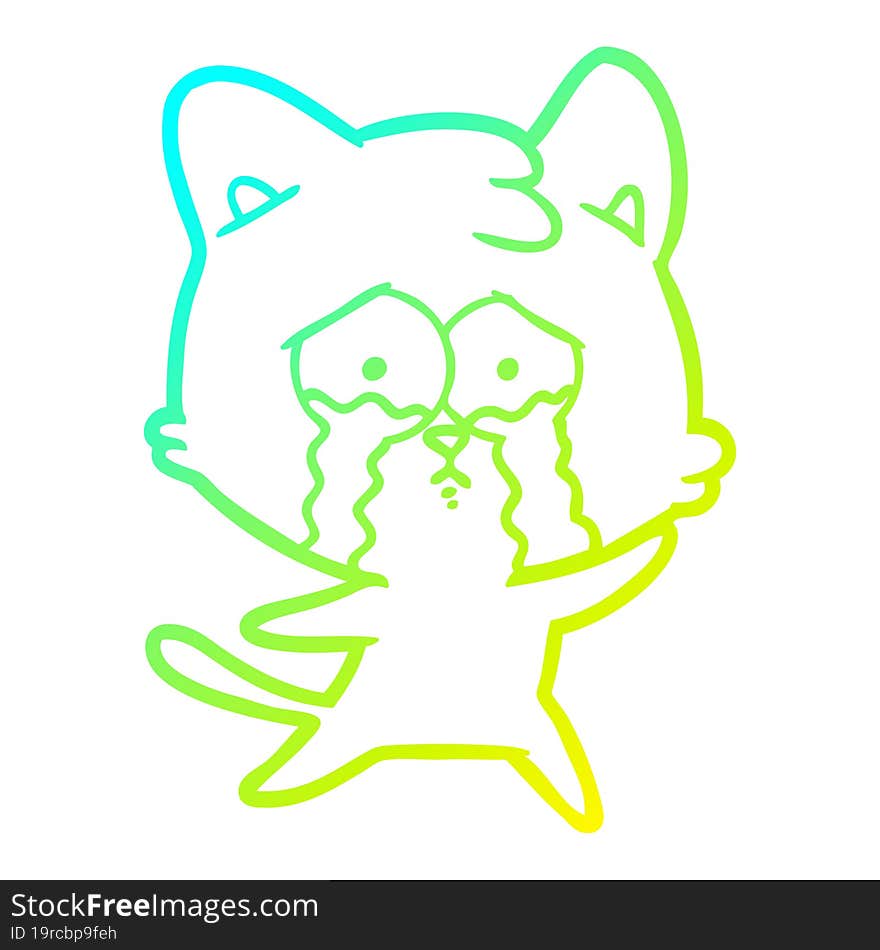 cold gradient line drawing cartoon crying cat