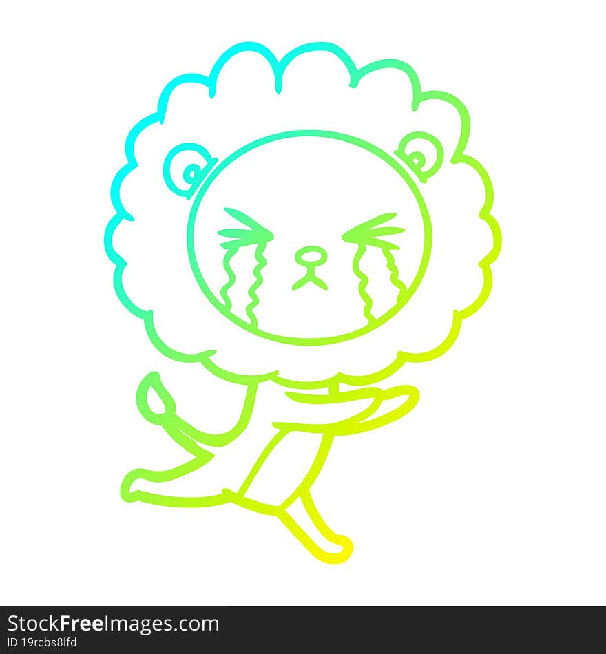 cold gradient line drawing cartoon crying lion