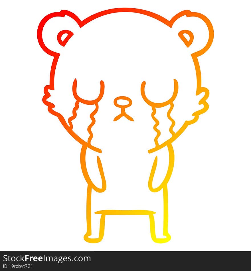 warm gradient line drawing of a crying polar bear cartoon