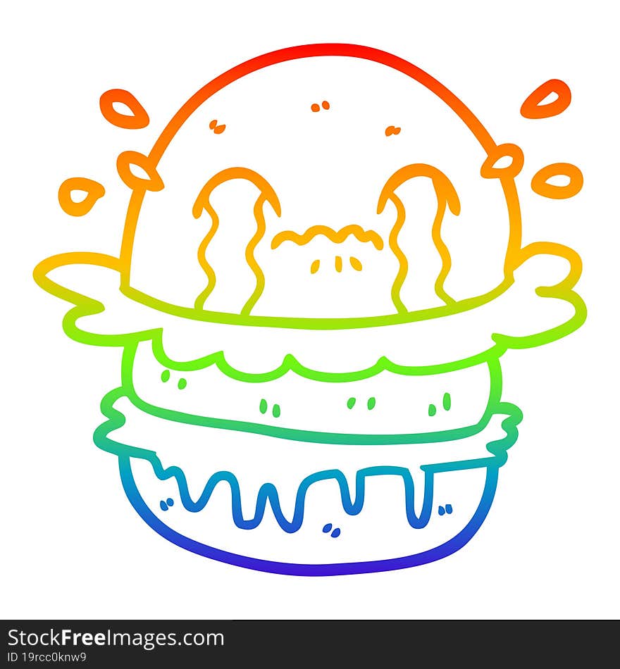 rainbow gradient line drawing cartoon crying fast food burger